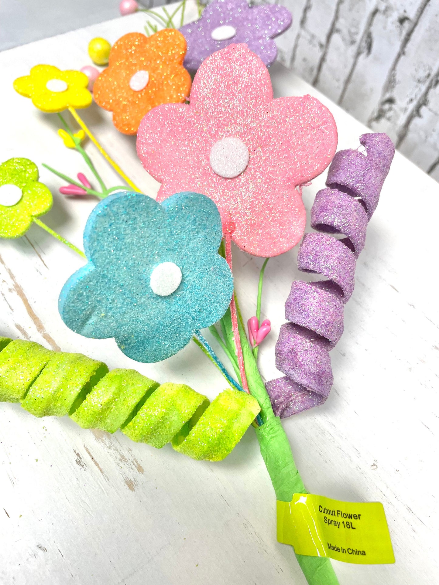 Spring spray, flower spray, 61960EAS, spring glitter flower spray, spring flower pick, glitter flower pick
