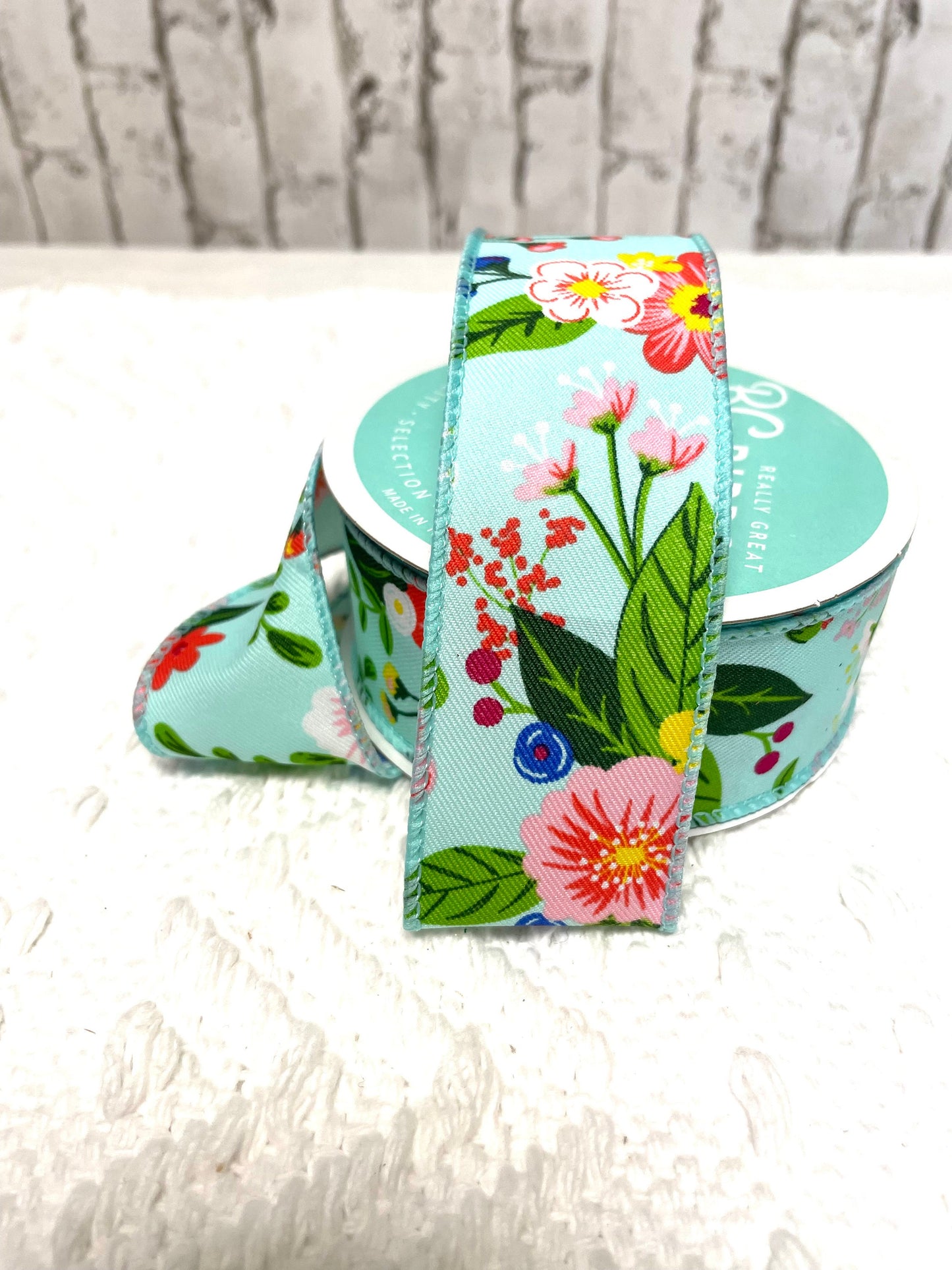 Aqua floral ribbon, RGE1132WC