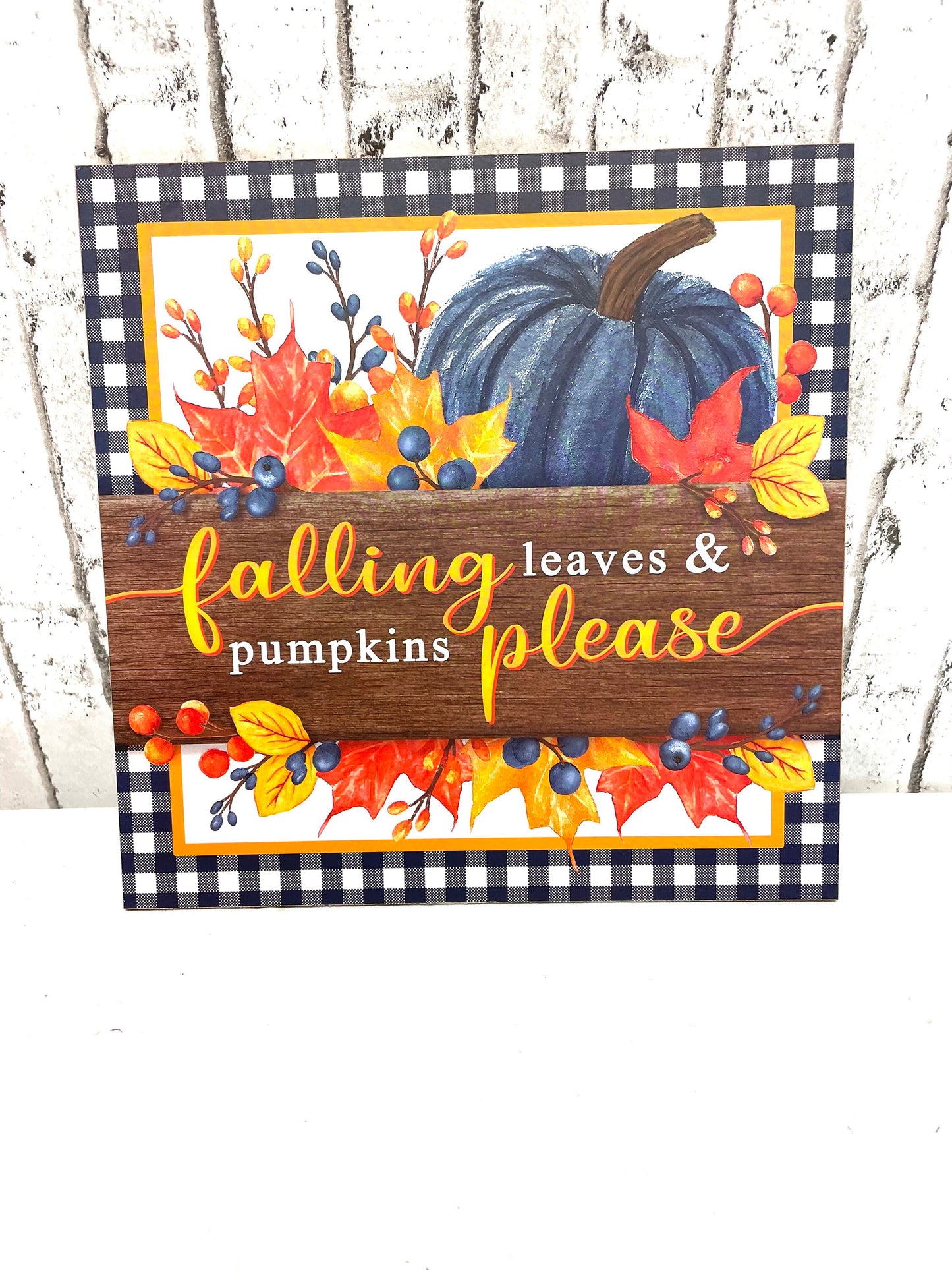 Fall sign, navy fall pumpkin sign, fall leaves please sign, AP7216
