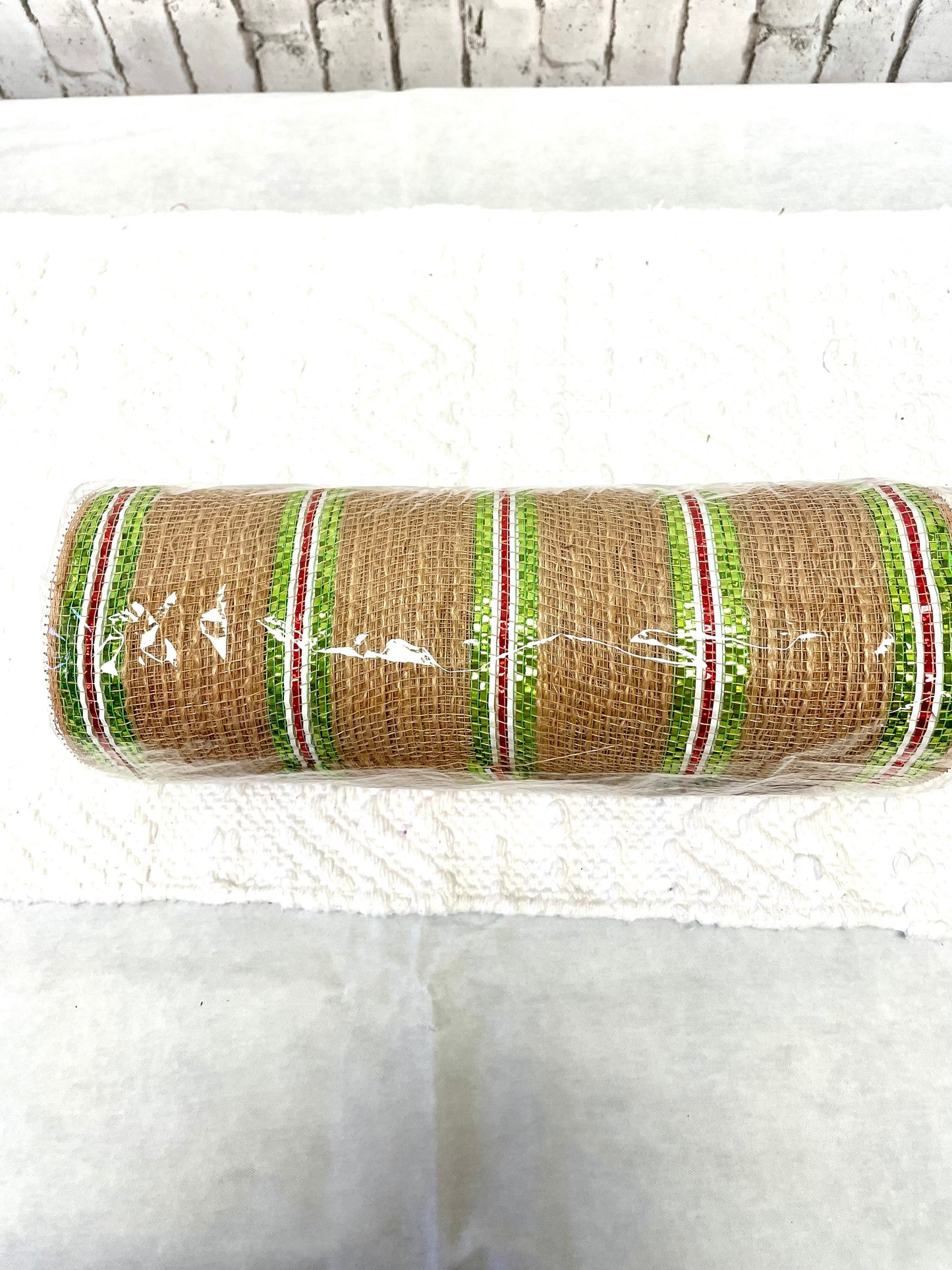 Burlap mesh with lime and white stripes, RY8016A6
