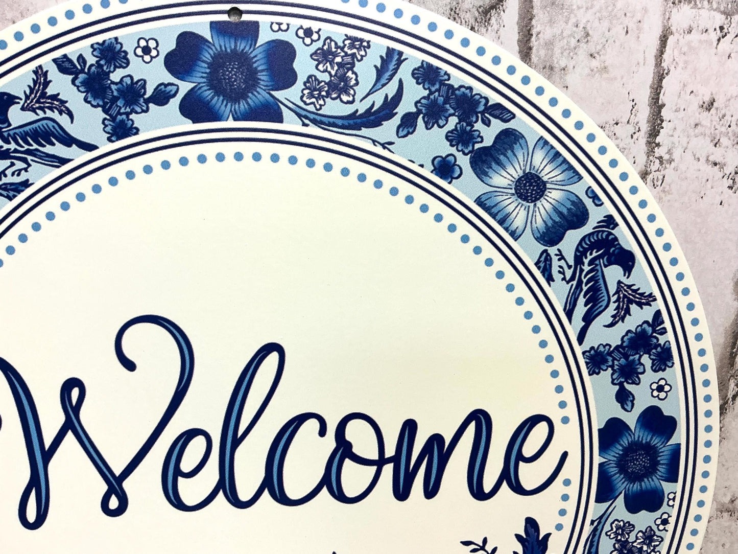 Welcome Sign, Blue and White, 12”, MD1356