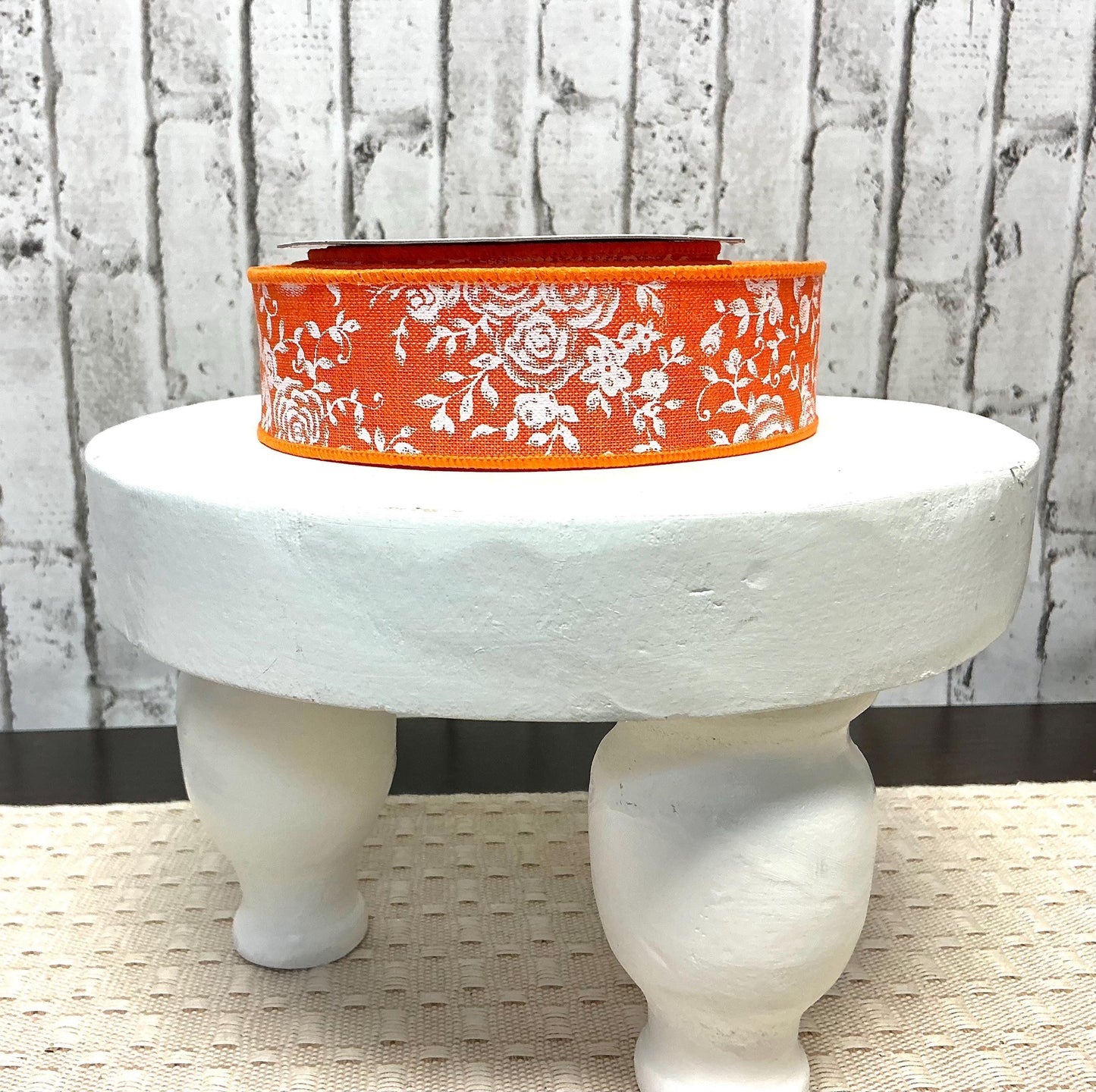 Orange ribbon with white roses, 1.5” x 10YD, Wired, RGC186020