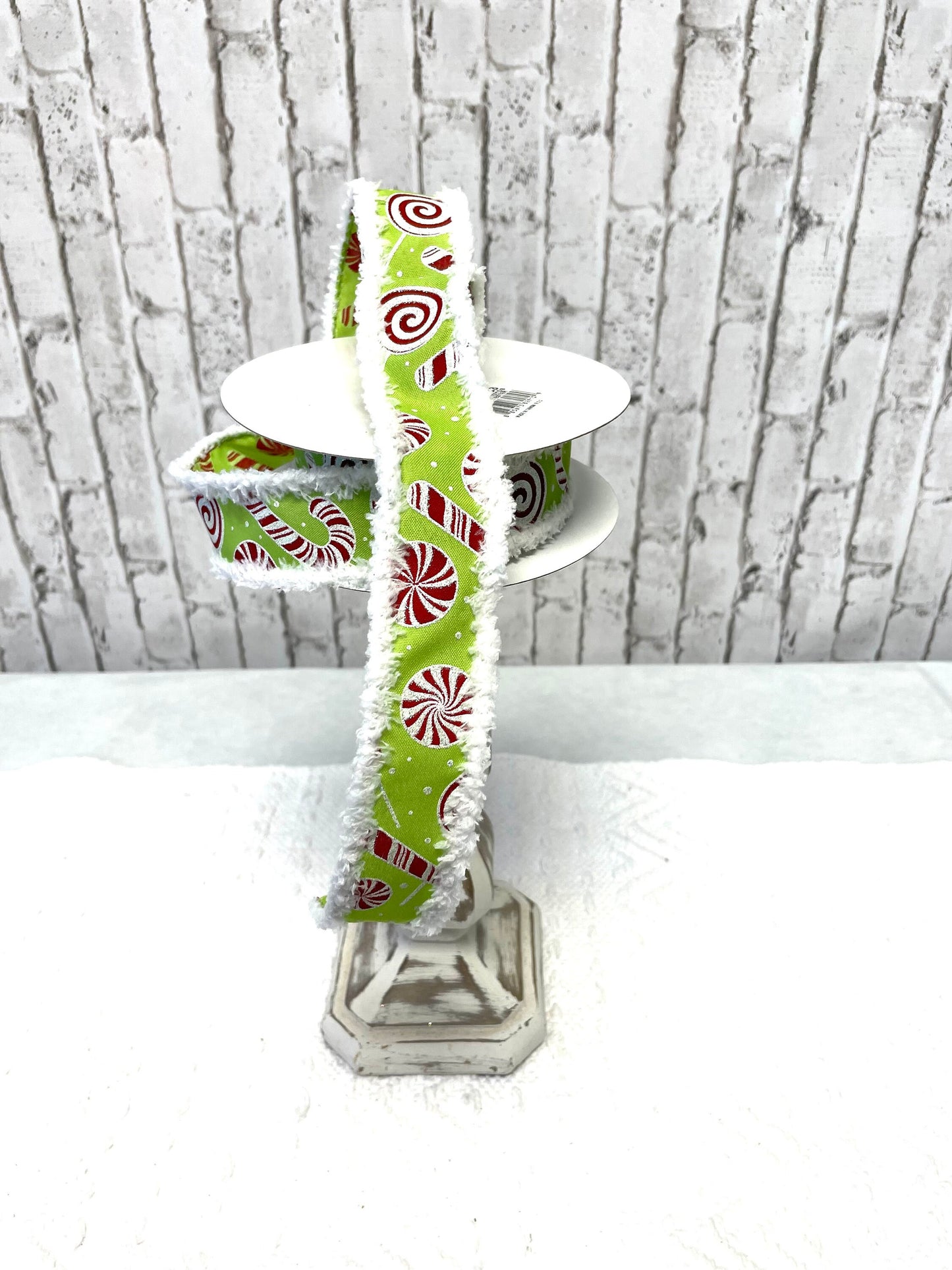 Christmas ribbon, peppermint ribbon, candy themed ribbon, RGO839433, lime green peppermint ribbon