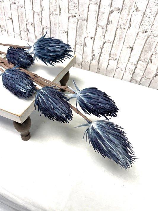 Blue foam thistle spray, MTF22576, blue flower spray, navy flower spray