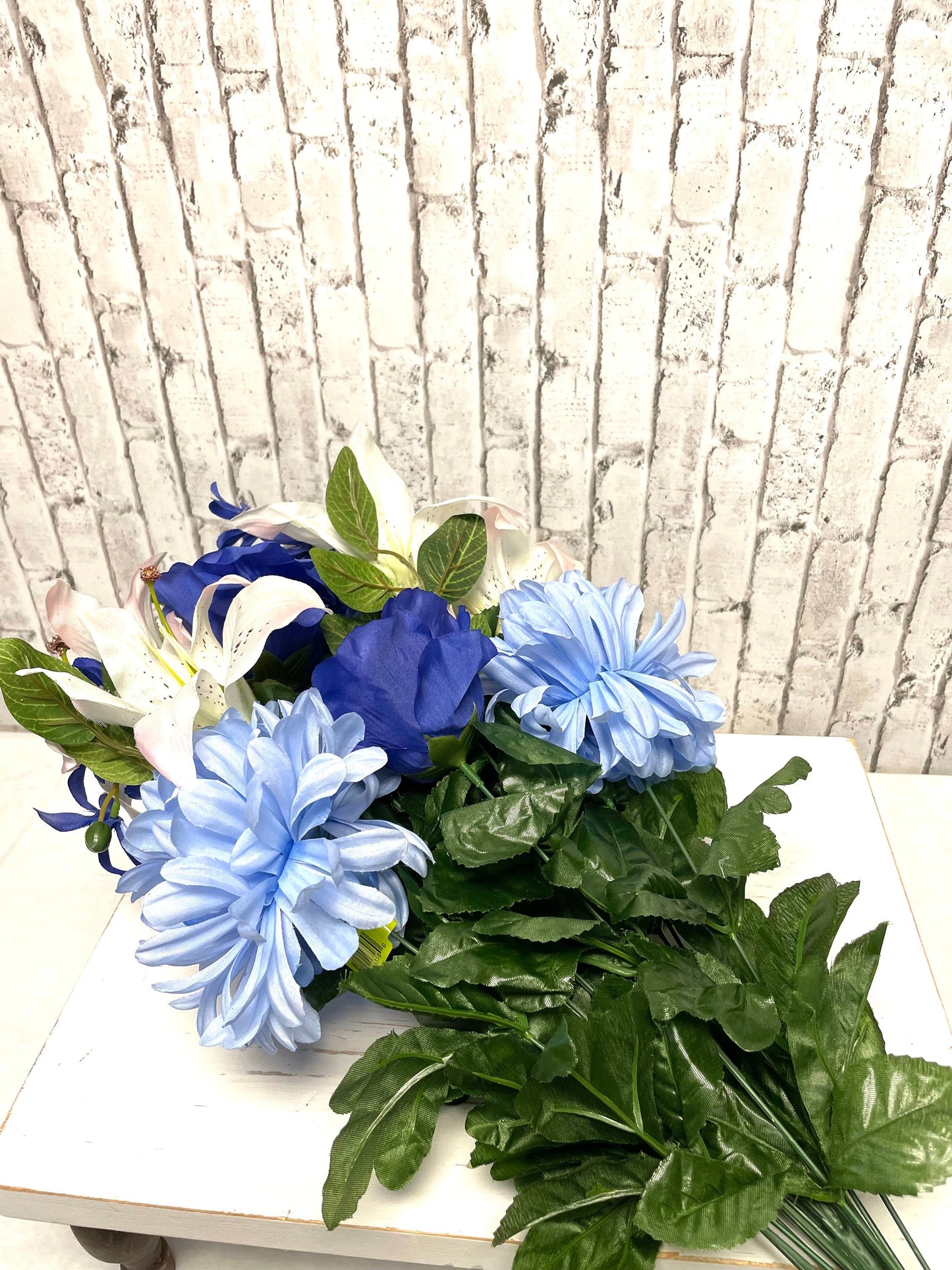Blue silk flower bush, 35121BL, multi color blue silk flower bush, silk flower bush, spring silks, blue silks