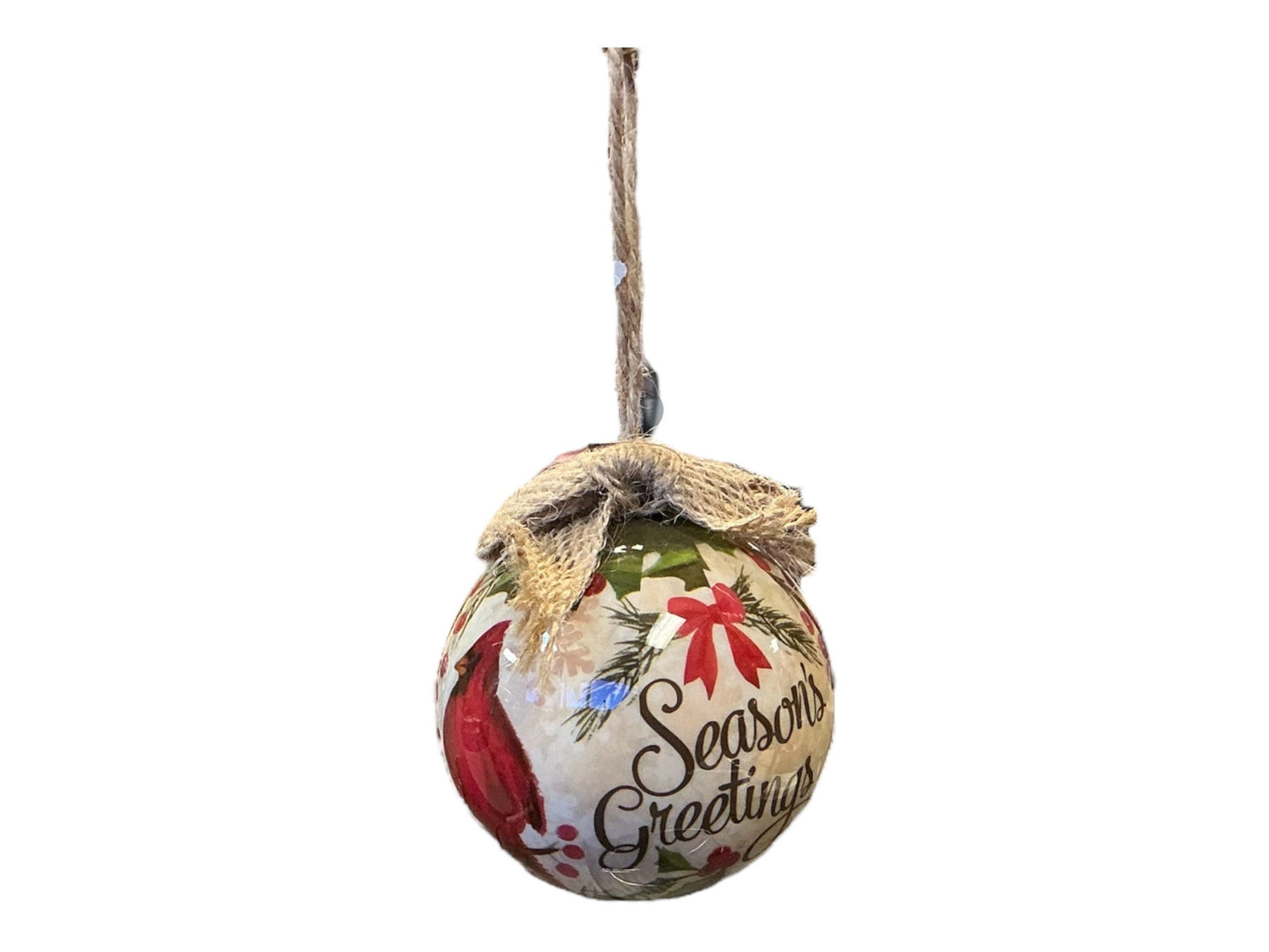 Seasons Greetings Christmas ornament with Cardinal
