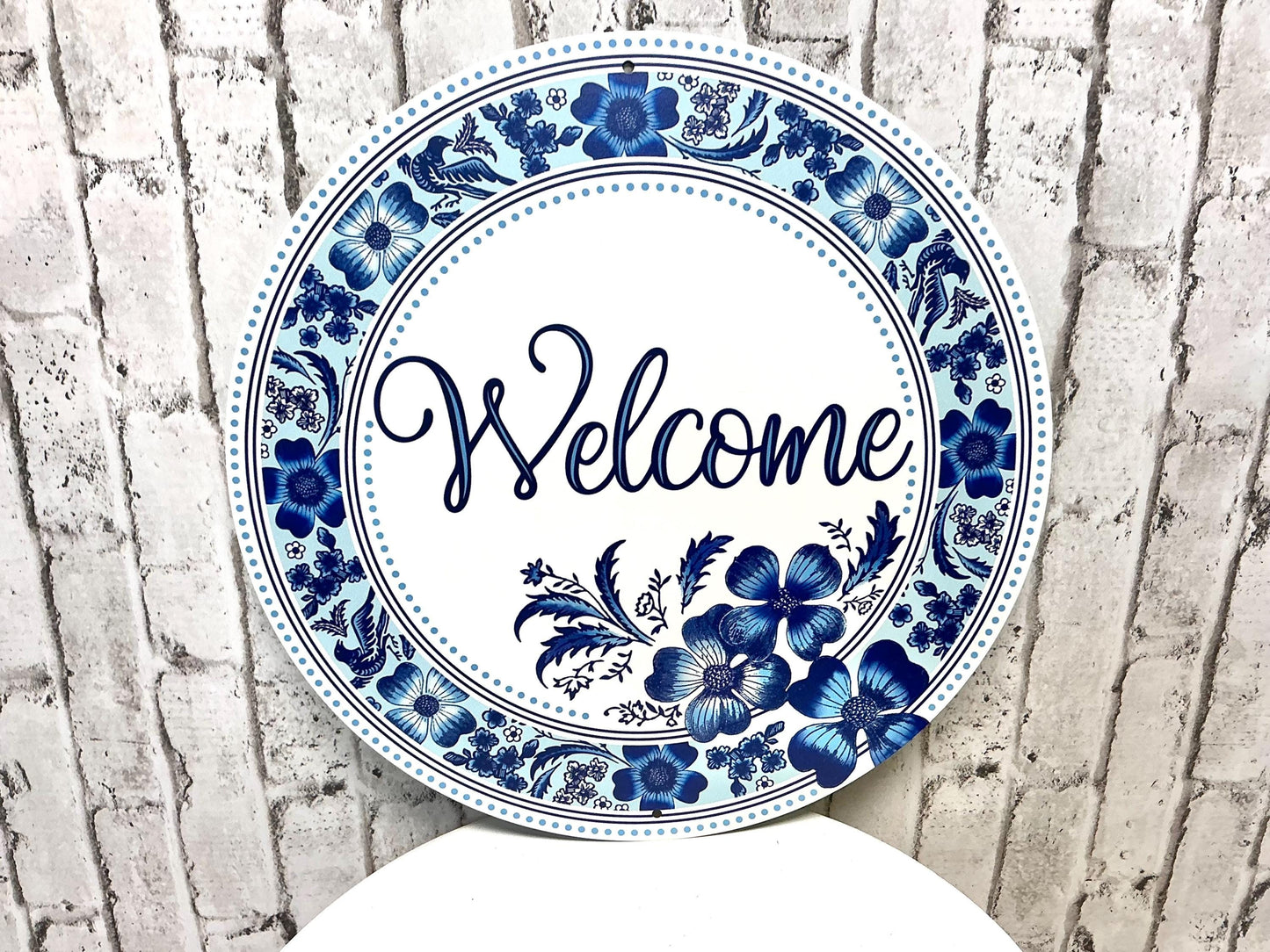 Welcome Sign, Blue and White, 12”, MD1356