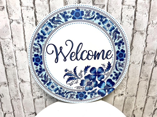 Welcome Sign, Blue and White, 12”, MD1356